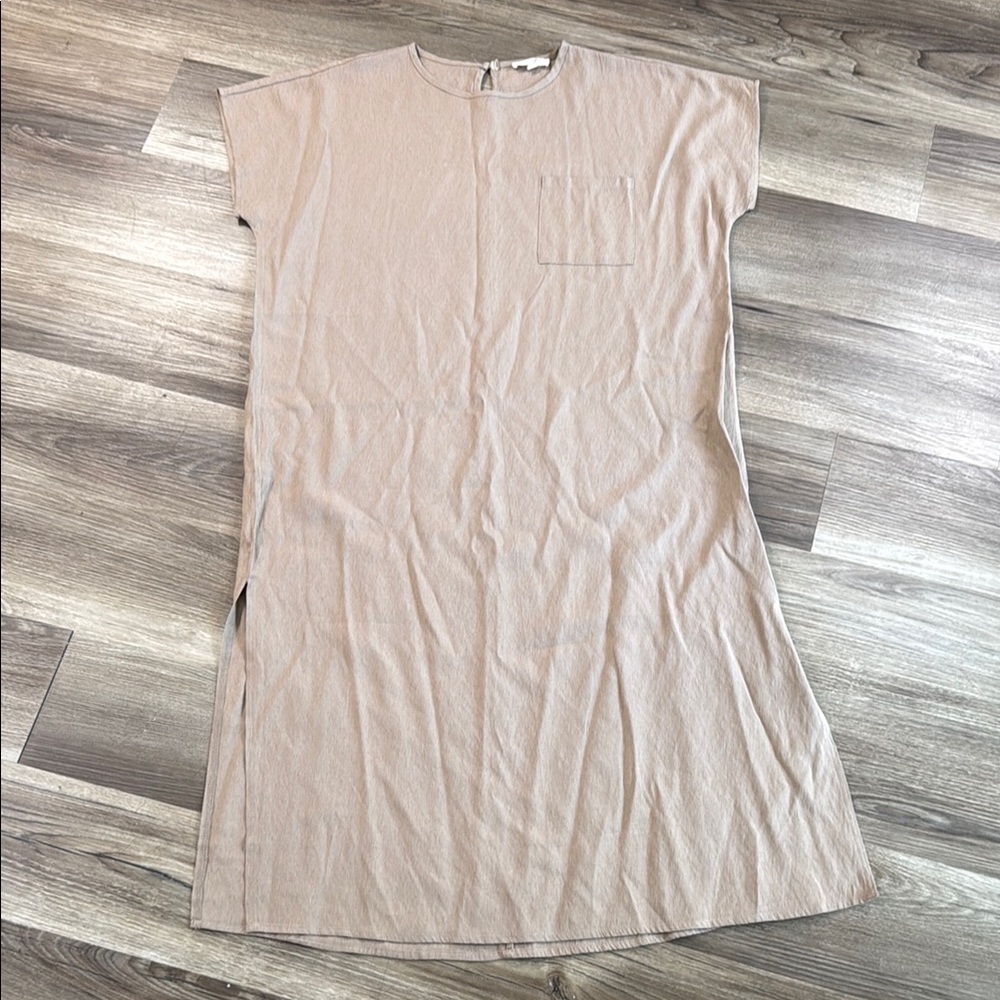 Easel Women's Size Small Slip Midi Dress Tan Beige Cotton Blend Side Slit‎ Basic